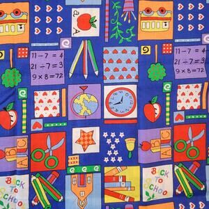 Cotton Fabric Back to School Books Pencils Clocks Apples 63x42 Logantex